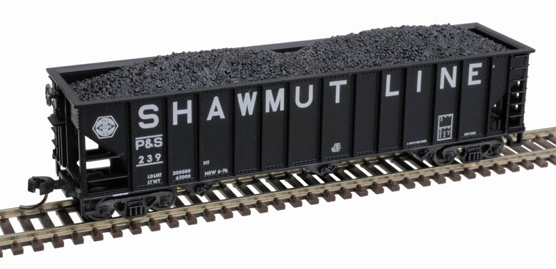 N Scale Model Train - ATLAS Trainman 90 Ton Hopper, P&S Pittsburgh and Shawmut #207 in Black and White Colors