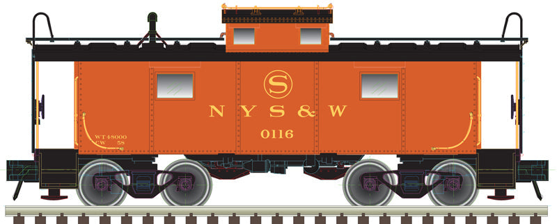 Atlas Master HO Scale NE-6 Caboose NY, Susquehanna & Western #117 (Red, Yellow)