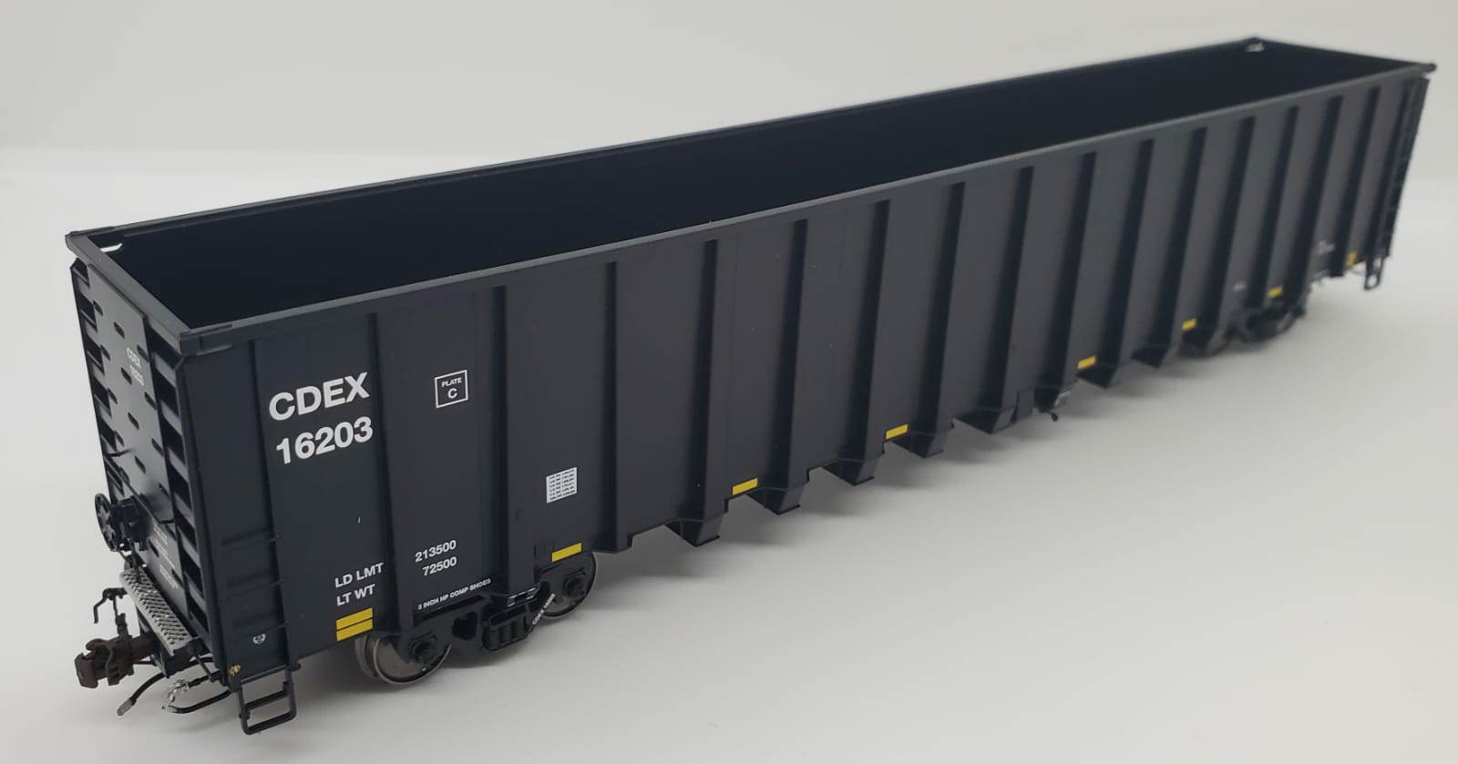HO Scale Model - Otter Valley Exclusive 64 - Foot 6400 Cubic - Foot Scrap and Trash Gondola CDEX (Black with Black Truck Caps) #16095