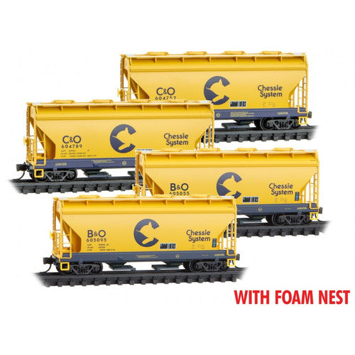 Micro Trains N Scale 4-Car Runner Pack: 2-Bay Covered Hopper in B&O Chessie System Livery