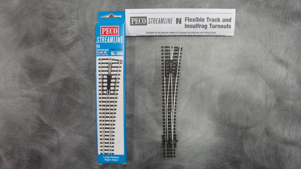 Peco N Scale Code 80 Long Radius Right Hand Insulfrog Turnout SL - 388