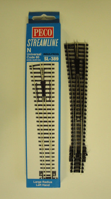 Peco N Scale Code 80 Long Radius Left Hand Insulfrog Turnout SL - 389