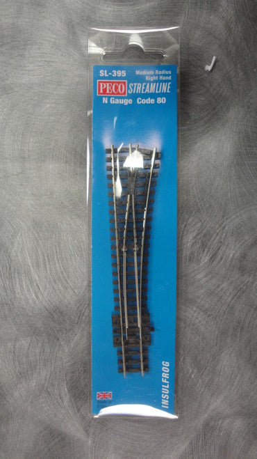 Peco N Scale Code 80 Medium Radius Right Hand Insulfrog Turnout SL - 395