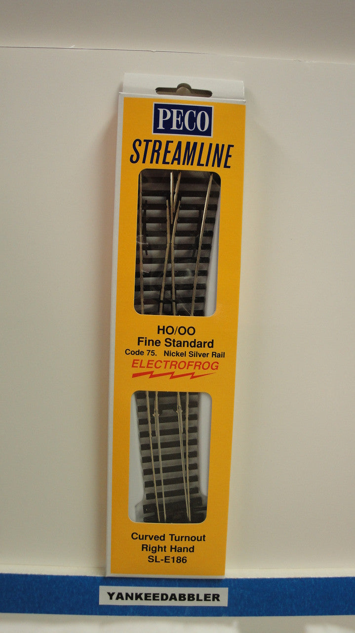 HO Scale Peco SL - E186 Code 75 Right - Hand Curved Electrofrog Turnout