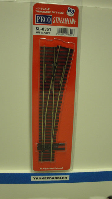 Peco SL-8351 HO Scale Code 83 Five Right-Hand Insulfrog Model Railroad Turnout, Part Number PCO-SL-8351