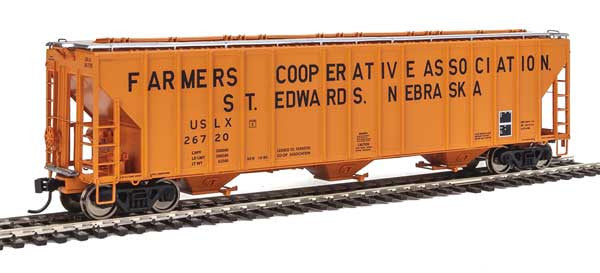 HO Scale Walthers Proto 55' Evans 4780 Covered Hopper USLX #26720 (Orange, Black)