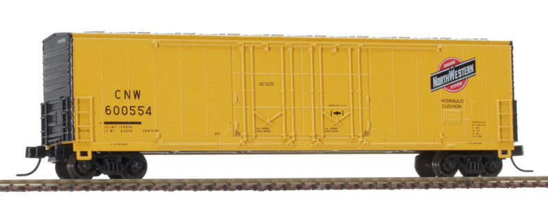 N Scale Atlas 50005199 53' Yellow & Black Double Plug-Door Boxcar C&NW #600554