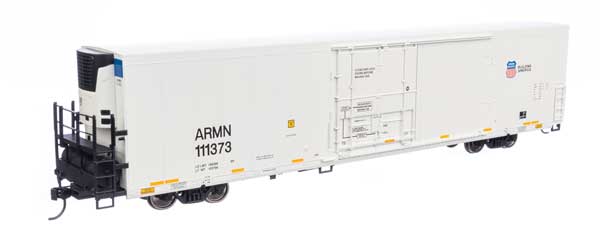 Walthers 910 - 4142 HO Scale 72 - Foot Modern Refrigerator Boxcar for Union Pacific ARMN #111373 with White Color, Low Reporting Mark, High Shield and Slogan