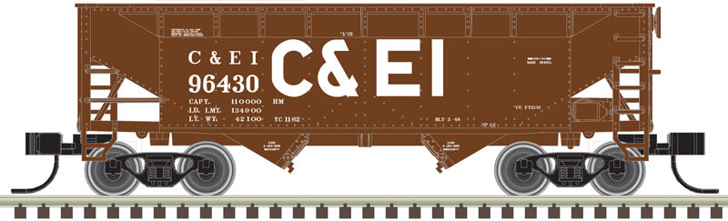 N Scale Atlas Master 2-Bay Offset Side Hopper Model Train - Chicago & Eastern Illinois #96227 in Boxcar Red and White with Billboard C&EI Design