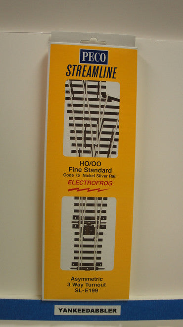 HO Scale Peco SL - E199 Code 75 Asymmetric Three - Way Electric Frog Turnout, Part Number PCO - SL - E199