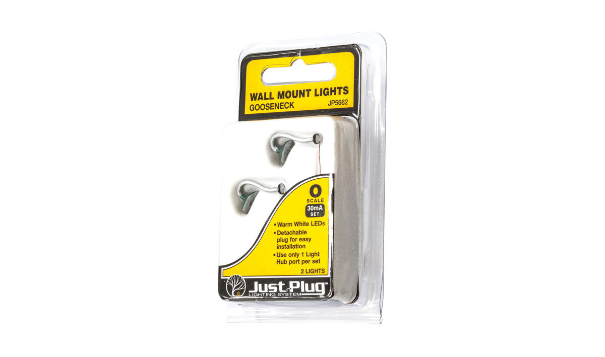 Woodland Scenics O Scale Just Plug(TM) Gooseneck Wall Mount Lights - Pack of 2 (Part # 785-5662)