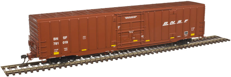 HO Scale Atlas 20004702 Class BX - 177 Plug - Door Boxcar of BNSF Railway with Boxcar Red and White Color and Yellow Conspicuity Marks, #781273