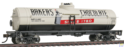 HO Scale 40' Ready-to-Run Baker's Chocolate Tank Car WAL-931-1615