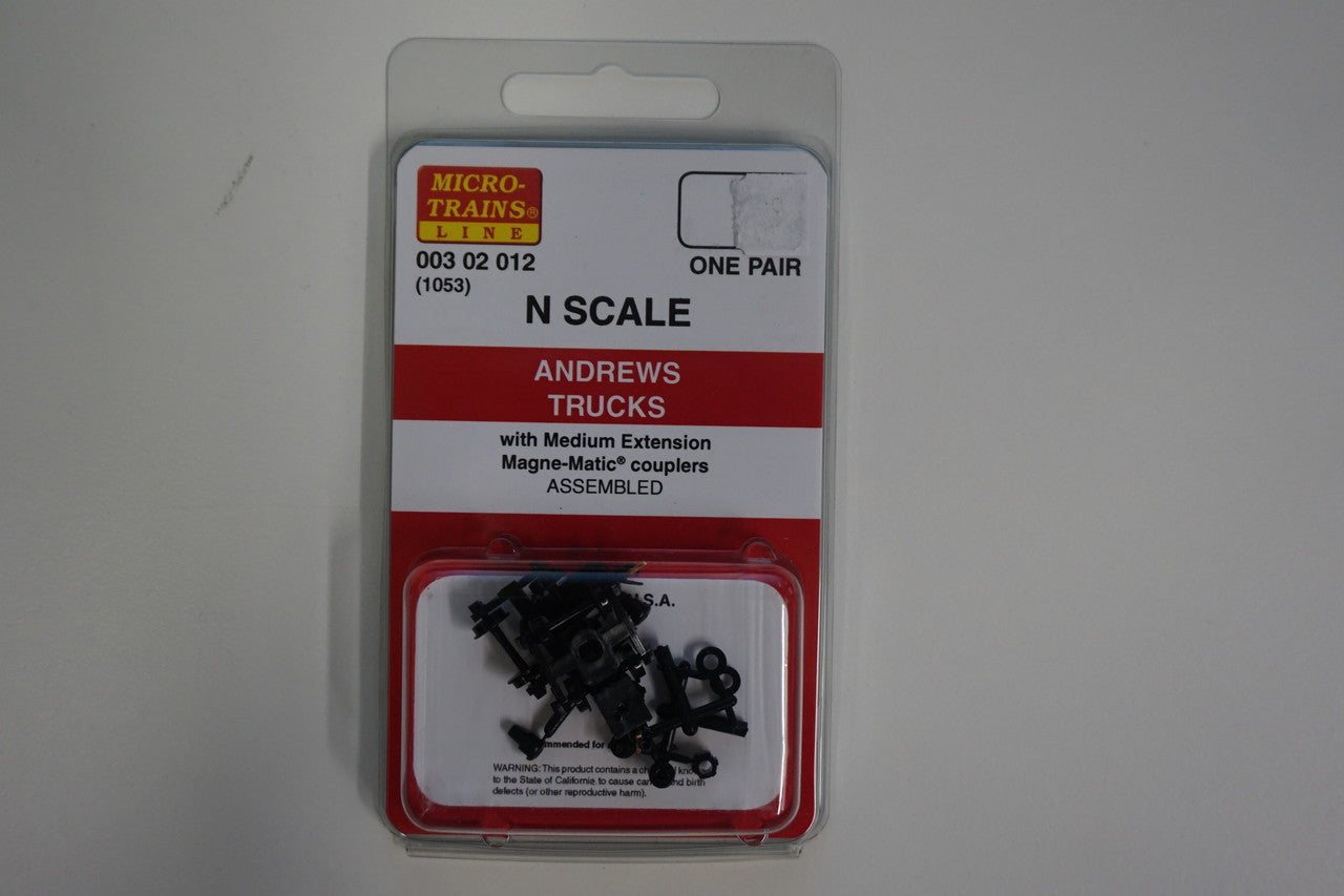 N Scale 00302012 Assembled Andrews Trucks with Medium Extension Couplers (1053)