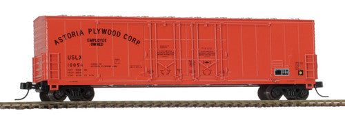N Scale Model Train - Atlas 50005210 Evans 53-Foot Double Plug-Door Boxcar Representing USLX Astoria Plywood #10065 in Orange and Black Colors