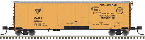 N Scale American Refrigerator Transit Atlas 50005689 50-Foot GA RBL Plug-Door Boxcar #3525 in Yellow, Boxcar Red, and Black Colors