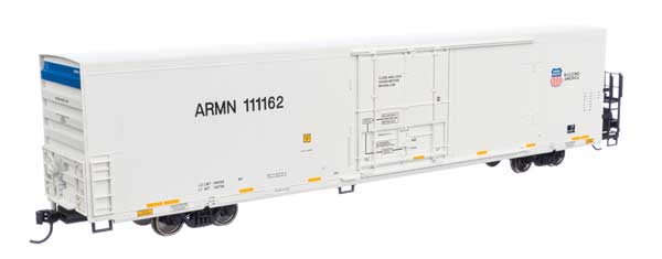 Walthers 910-4132 HO Scale 72-Foot Modern Refrigerator Boxcar for Union Pacific ARMN #111162 with White Color, Prominent Reporting Mark, Shield and Slogan