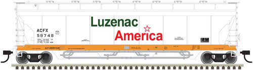 HO Scale Atlas Pressureaide Centerflow Hopper - Luzenac America #59762 (Green, Orange, White)