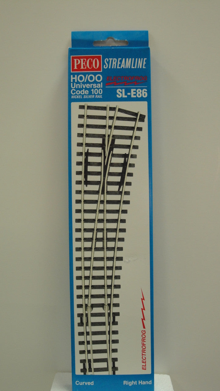 HO Scale Peco SL - E86 Code 100 Right - Handed Curved Electric Frog Turnout, Part Number PCO - SL - E86