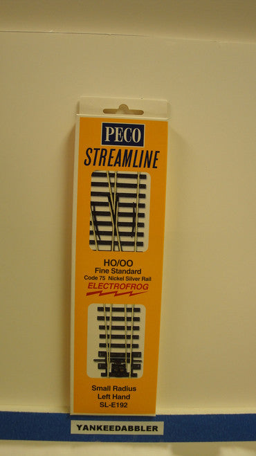 HO Scale Peco SL - E192 Code 75 Left - Hand Small Radius Electrofrog Turnout