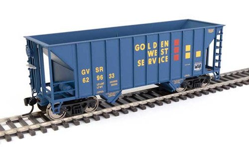 Walthers HO Scale Model Train 34-Foot 100-Ton 2-Bay Hopper - Golden West Service GVSR #629633 for HO Scale Railroad Operations