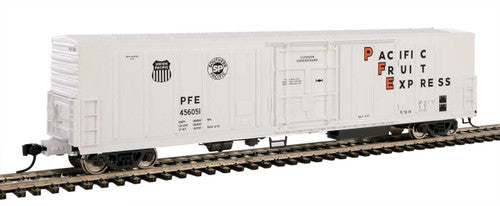Walthers HO Scale Model Train 910 - 3960 57 - Foot Mechanical Reefer in White, Black, and Orange Colors Representing Pacific Fruit Express #456499