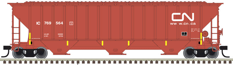 N Scale ATLAS Trainman Thrall 4750 Covered Hopper Model - Canadian National IC #769578 in Boxcar Red and White Color Scheme