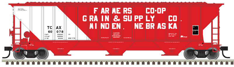 ATLAS Trainman N Scale Thrall 4750 Covered Hopper Model for TCAX (Transportation Corporation of America) #60078 in Red and White Colors