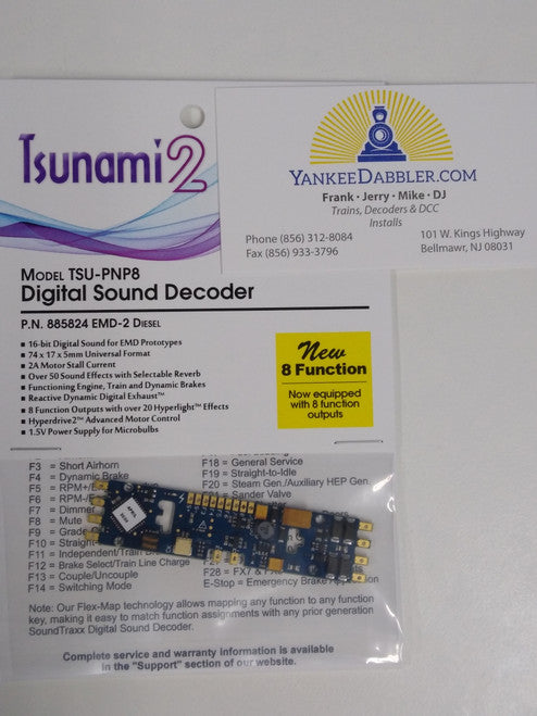 Soundtraxx 885824 Tsunami 2 Plug-and-Play EMD-2 Decoder for EMD Diesel with 8 Functions - HO Scale, Replacing 885024