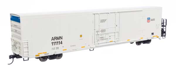 Walthers 910 - 4140 HO Scale 72 - Foot Modern Refrigerator Boxcar of UP Union Pacific ARMN #111114 in White Color with Low Reporting Mark, High Shield and Slogan