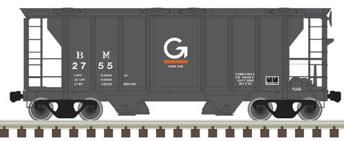 Atlas 20006549 HO Scale Model of Guilford B&M #2755 PS-2 Covered Hopper with Gray, White, and Orange Colors
