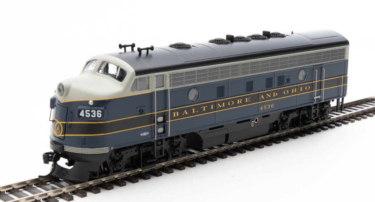Walthers HO Scale Model Train - EMD F7 A/B Locomotive Set of Baltimore & Ohio #4536 and #5496 in Blue, Gray, Black, and Dulux Colors with DCC & Sound Functionality