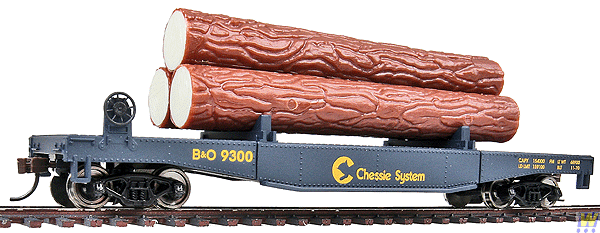 HO Scale Model Train Log Dump Car WAL - 931 - 1772 with Three Logs for B&O (Baltimore & Ohio) Railway