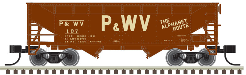 N Scale Atlas 2-Bay Offset Side Hopper - P&WV #137 in Boxcar Red & Tan