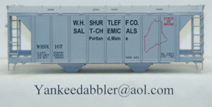 HO Scale Model Train - Yankee Dabbler 67-20102 by W.H. Shurtleff Co, 70-Ton 2-Bay Covered Hopper for Salt and Chemical Transport, Model Number 20102 167