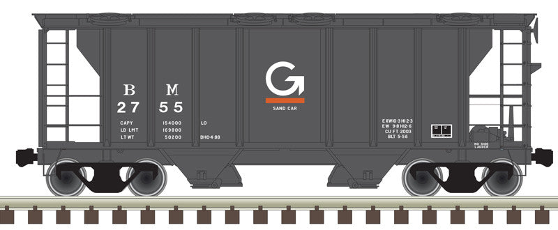 Atlas 20006549 HO Scale Model of Guilford B&M #2755 PS-2 Covered Hopper with Gray, White, and Orange Colors