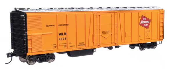 HO Scale Walthers Mainline 50-Foot AAR Mechanical Refrigerator Car - MILW Milwaukee Road #9698 for Model Railroads