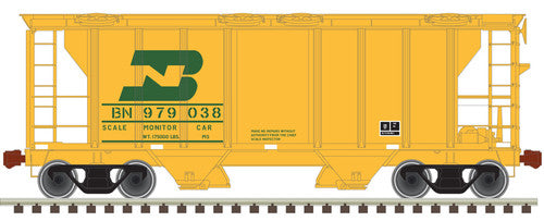 ATLAS N Scale PS-2 Covered Hopper BN Burlington Northern #979038 (Yellow, Green Scale Monitor Car)