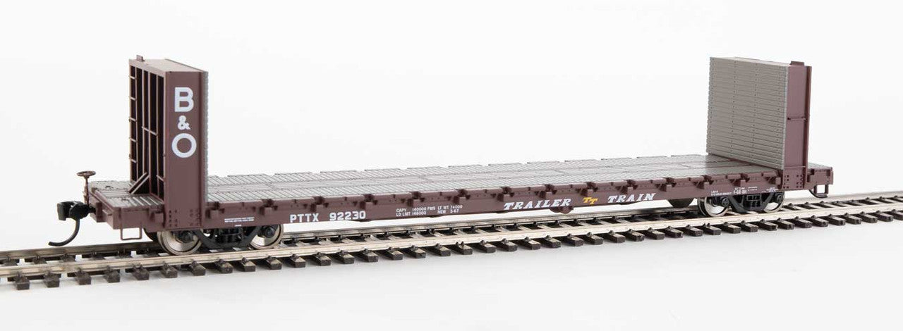 Walthers 910-5814 HO Scale 60-Foot Pullman-Standard Bulkhead Flatcar (48-Foot Inside Length) PTTX - Trailer-Train with Baltimore and Ohio (B&O) Bulkheads #92230 Model Railroad Car