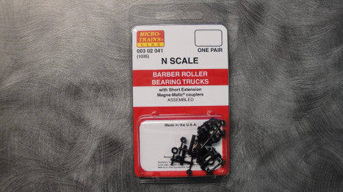 N Scale Brown Barber Roller Bearing Model Train Trucks (003 22 041, 1035-B) with Short Extended Magne - Matic® Couplers (Set of 1 Pair)