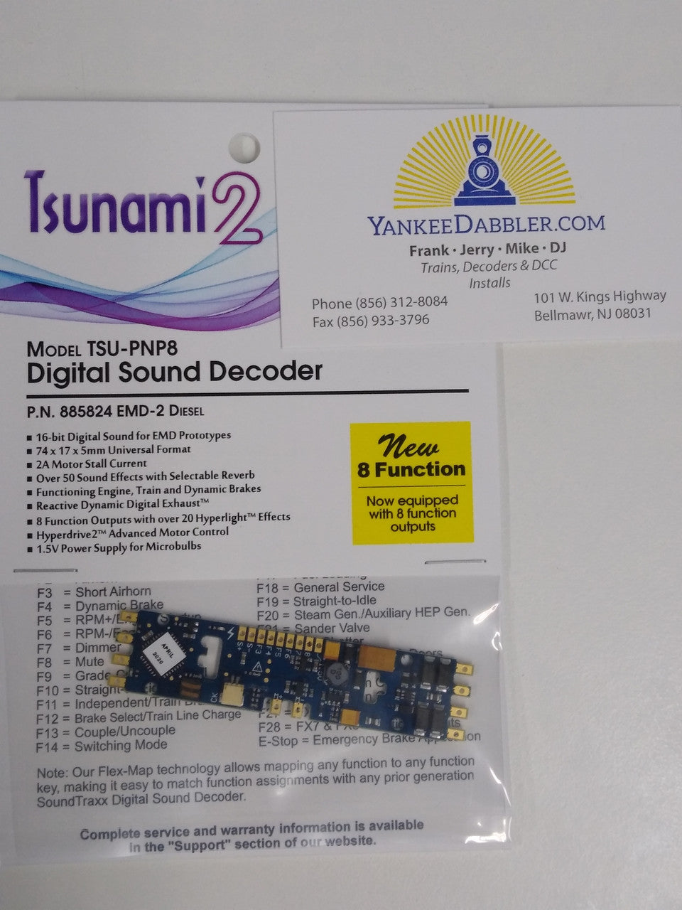 Soundtraxx 885824 Tsunami 2 Plug-and-Play EMD-2 Decoder for EMD Diesel with 8 Functions - HO Scale, Replacing 885024