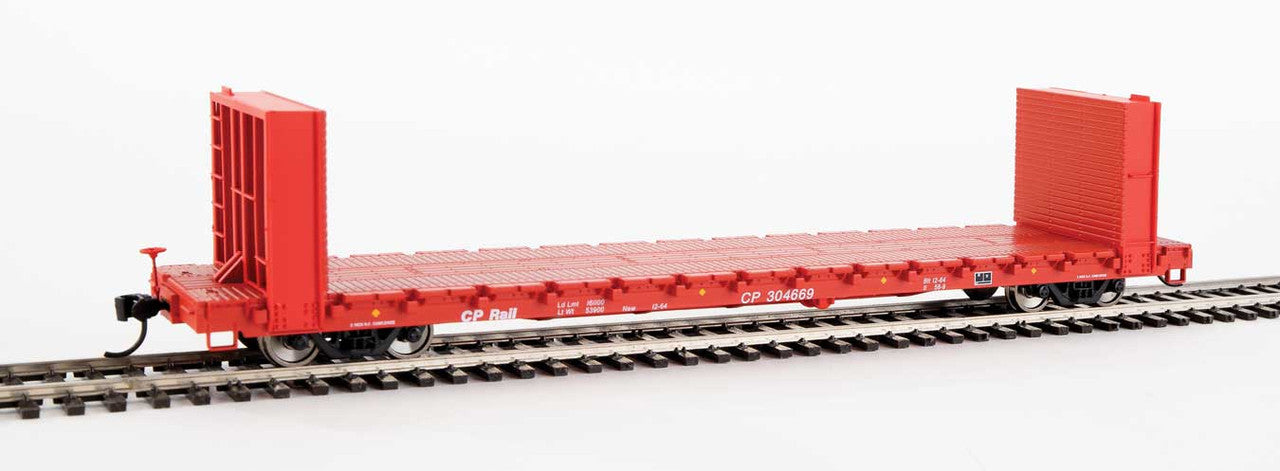 Walthers 910 - 5808 HO Scale Model Train 60 - foot Pullman - Standard Bulkhead Flatcar Representing Canadian Pacific (CP) with Road Number #304669
