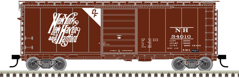 N Scale Atlas 50005767 PS - 1 40 - Foot Boxcar with New Haven Script DF #34019 in Boxcar Red and White Color Scheme