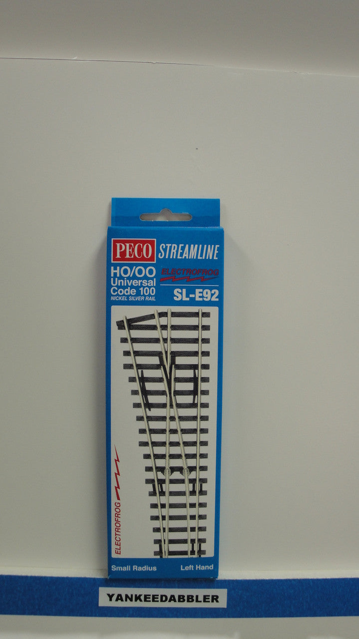 HO Scale Peco SL - E92 Code 100 Left - Handed Small Radius Electric Frog Railway Turnout, Part Number PCO - SL - E92