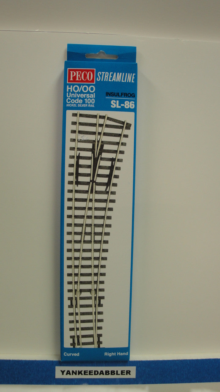 Peco SL-86 HO Scale Code 100 Right-Hand Curved Insulated Frog Turnout, Part Number PCO-SL-86 for Model Railroads