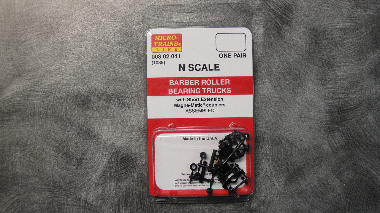 N Scale Micro Trains 003 02 041 Barber Roller Bearing Trucks (1035) with Short Extension Couplers for Model Trains