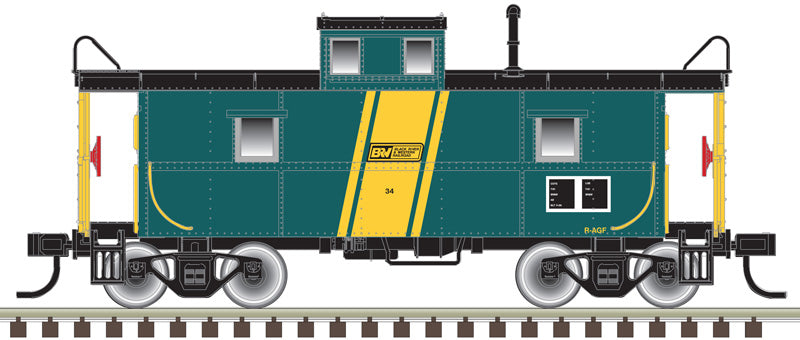 N Scale Atlas Trainman 50006038 Chesapeake & Ohio Style Steel Center-Cupola Caboose - BRW Black River Western 34 in Green and Yellow Colors