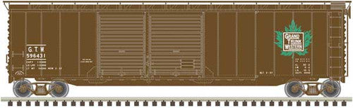 HO Scale Model Train - ATLAS 20004413 Post-War Era 50-Foot Double-Door Boxcar of Grand Trunk Western, Featuring Boxcar Red and Green Colors with Maple Leaf Logo (Road Number #596294)