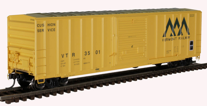 Atlas 20006210 FMC 50-Foot Standard Design Boxcar VTR for Vermont Railway, HO Scale Model Train Car, Number 3527 in Yellow and Green Color Scheme