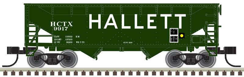 N Scale Atlas Master 2-Bay Offset Side Hopper Model - HCTX Hallett #9918 in Green and White Colors